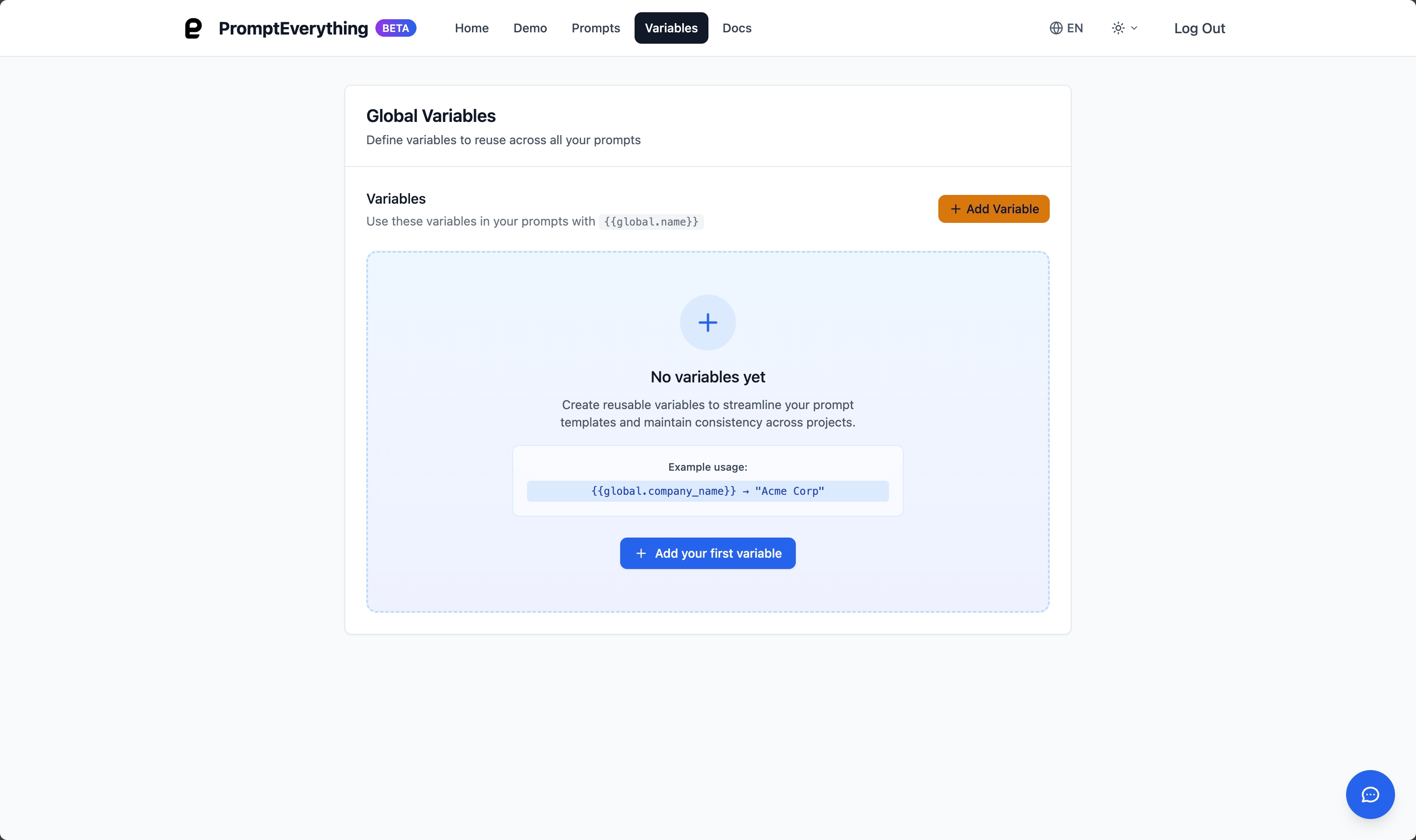 Global Variables empty state