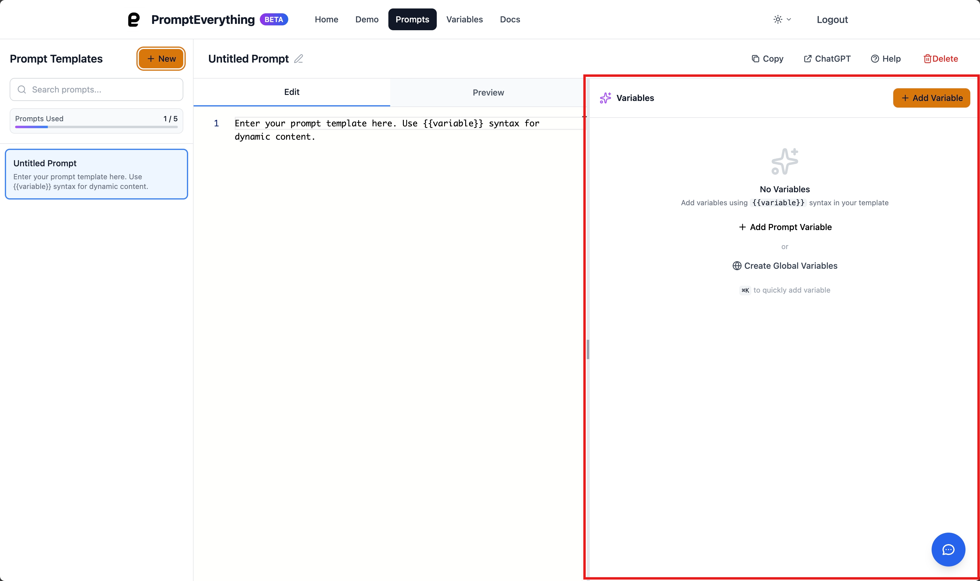 Empty Variables Panel