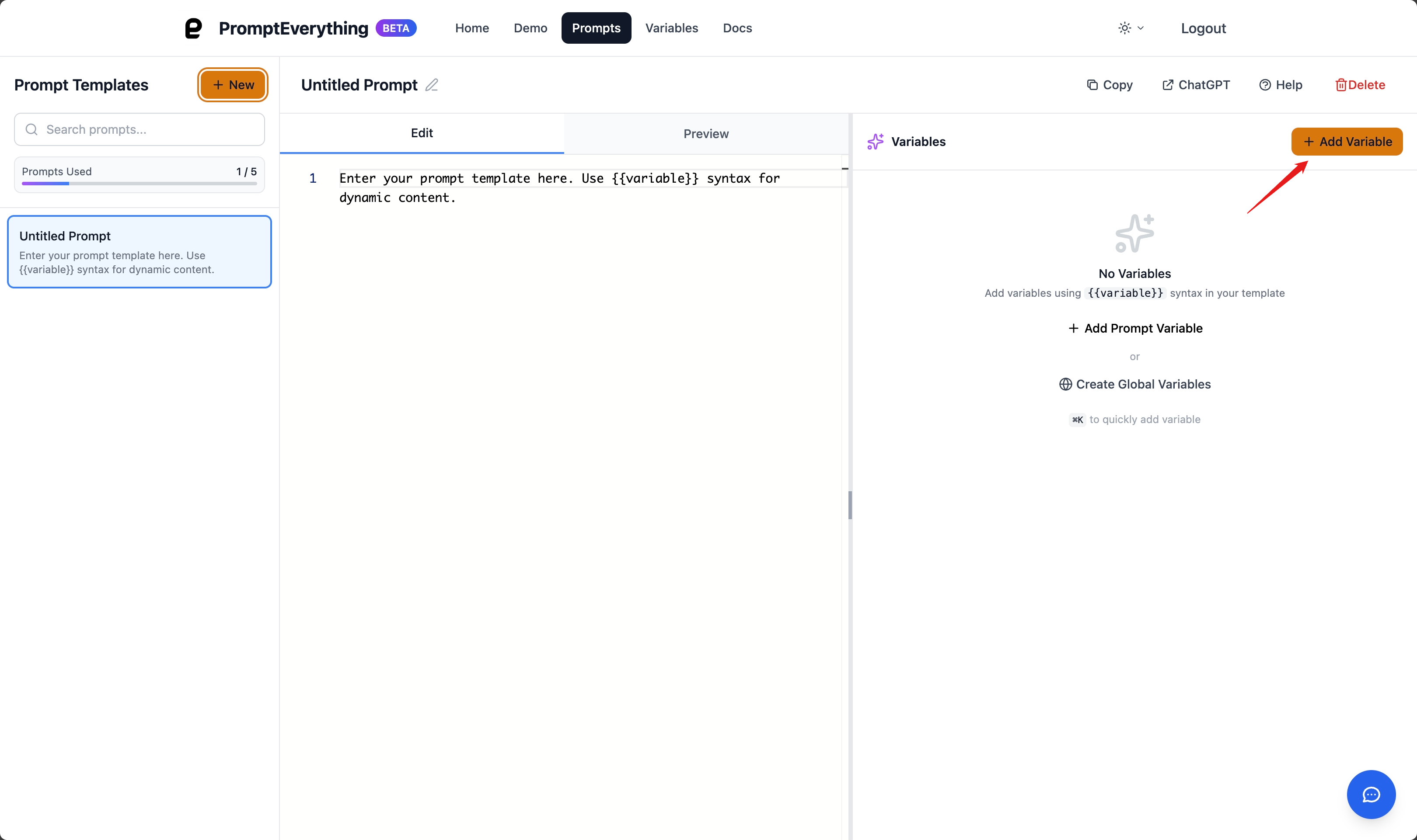 Add Variable Form Open