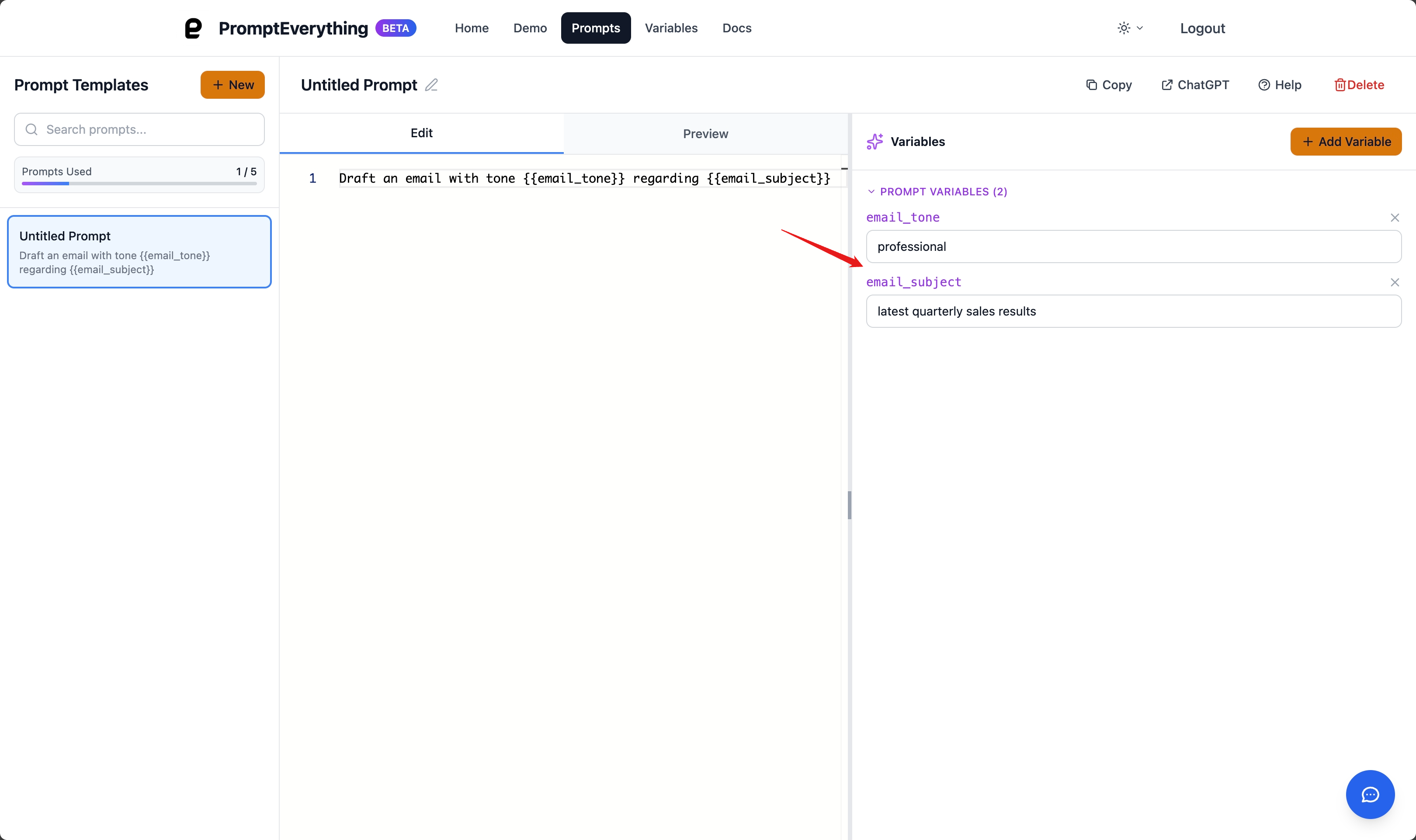 Fill in variable values