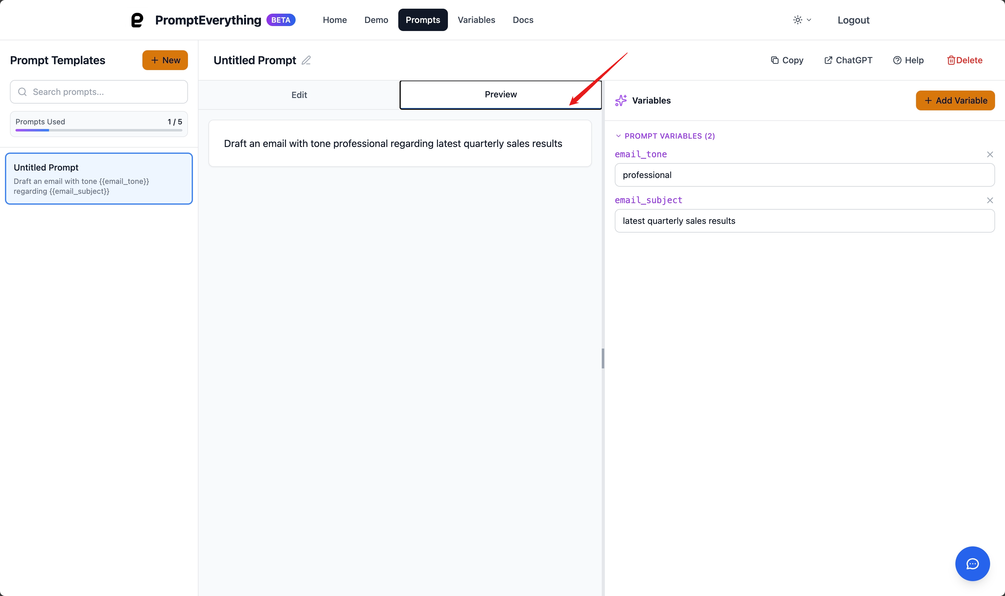 Preview Mode with Rendered Content