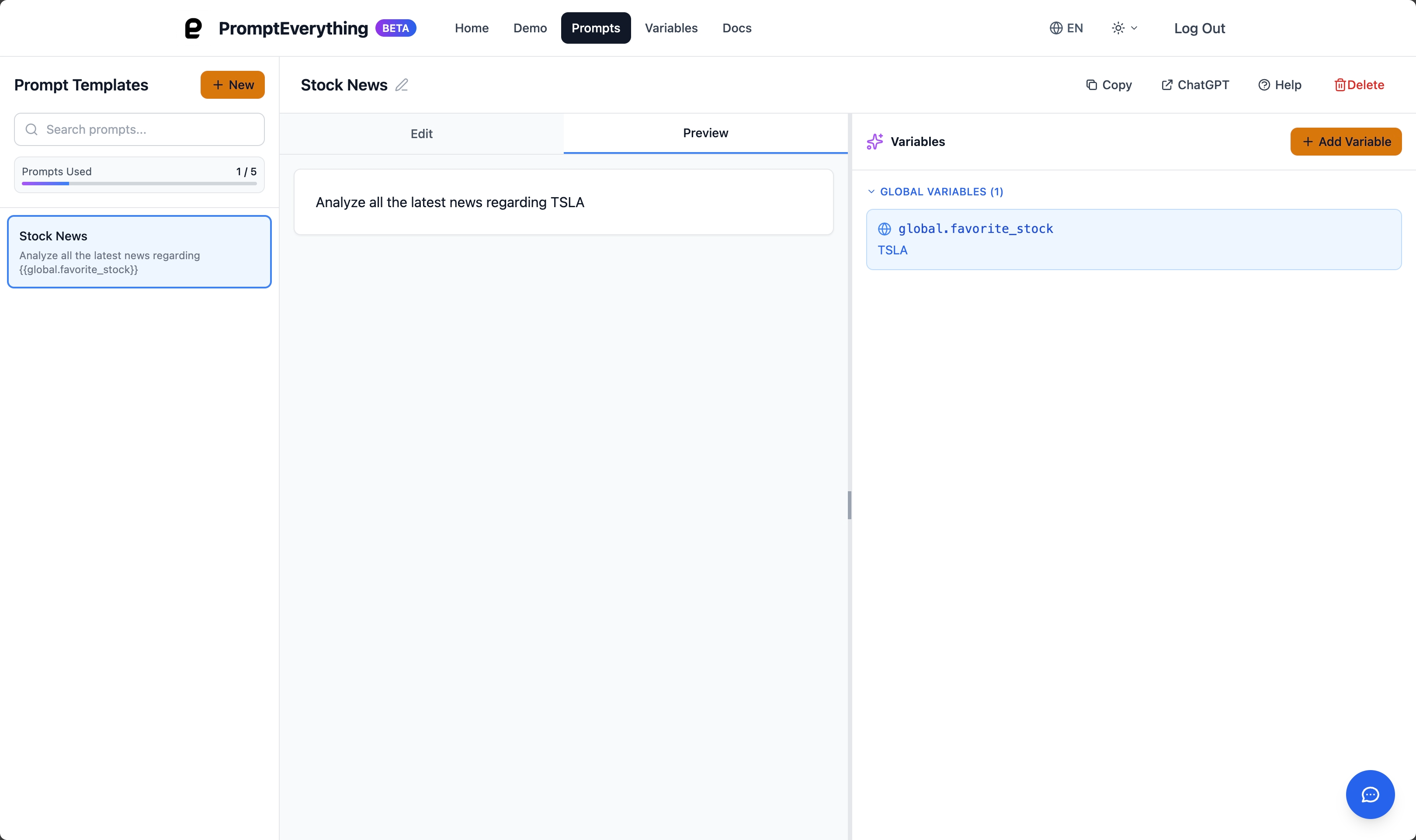 Preview with variable replaced