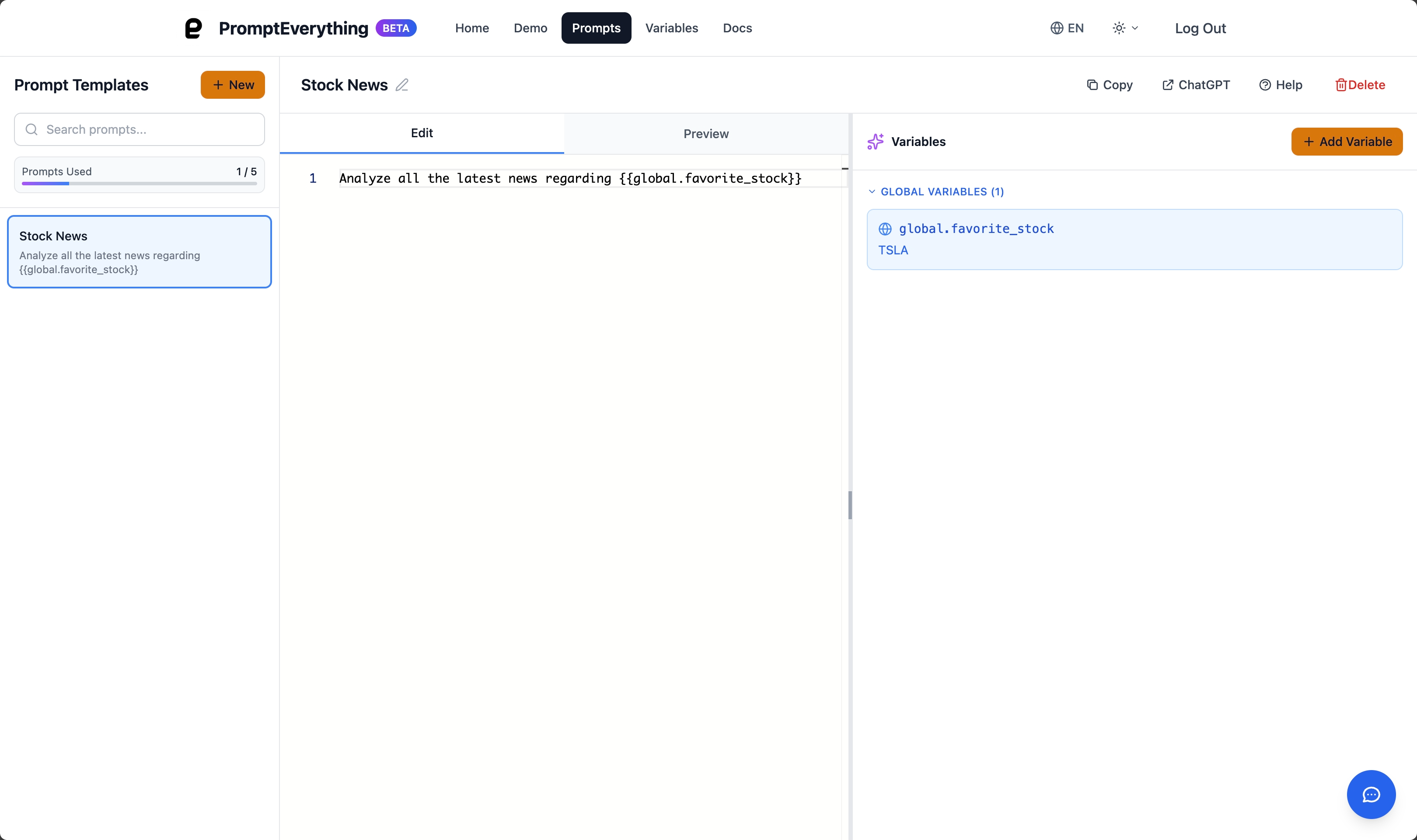 Prompt with global variable